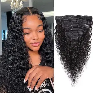 Iwish Water Wave Clip In Human Hair Extensions For Women Brazilian 12A Remy Human Hair Clip Ins Natural Black Color 120g/Set Wet and Wavy 100% Human Hair