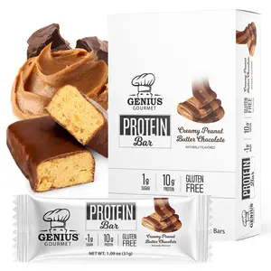 Genius Gourmet Protein Bar, Chocolate Peanut Butter, Keto Snack, Low Carb, Low Sugar & Gluten Free, Protein Snacks for Adults, 10G of Whey Protein per Protein Bar, 5 Net Carbs, 10 Count