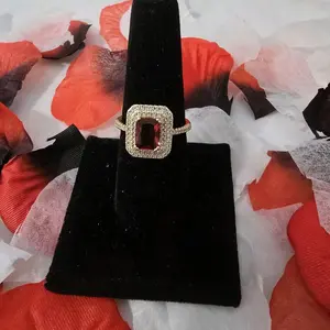 Women's 14-Karat Gold Plated Red Stone Unique Statement Ring - Elegant Everyday Fashion Costume Jewelry Accessory, Unique Rings