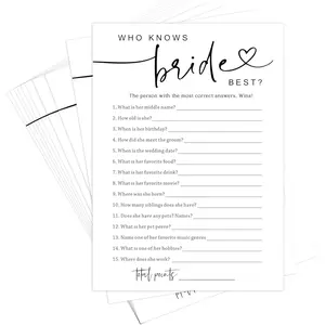Bridal Shower , Who Knows Bride ? 5x7 Inches, Fun and Hilarious  for Bridal Shower, Wedding Shower, Bachelorette Party Decorations Supplies -A03, White