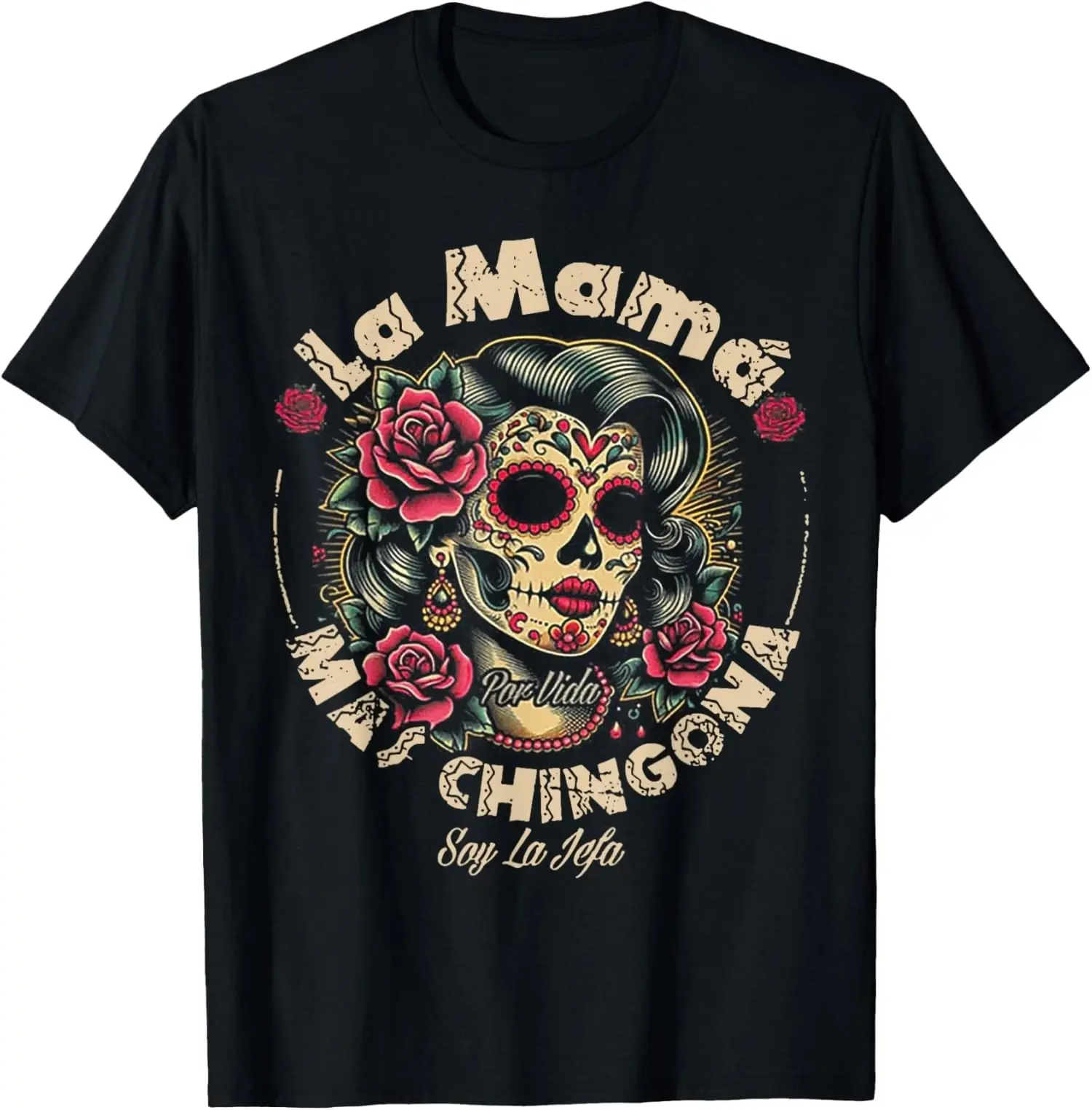 Women's Oversized Cotton Round Neck "La Mama Mas Chingona" Graphic T-Shirt - Loose Fit, Comfortable Button-Front, Long Sleeve Unisex Streetwear Top for Mother's Day