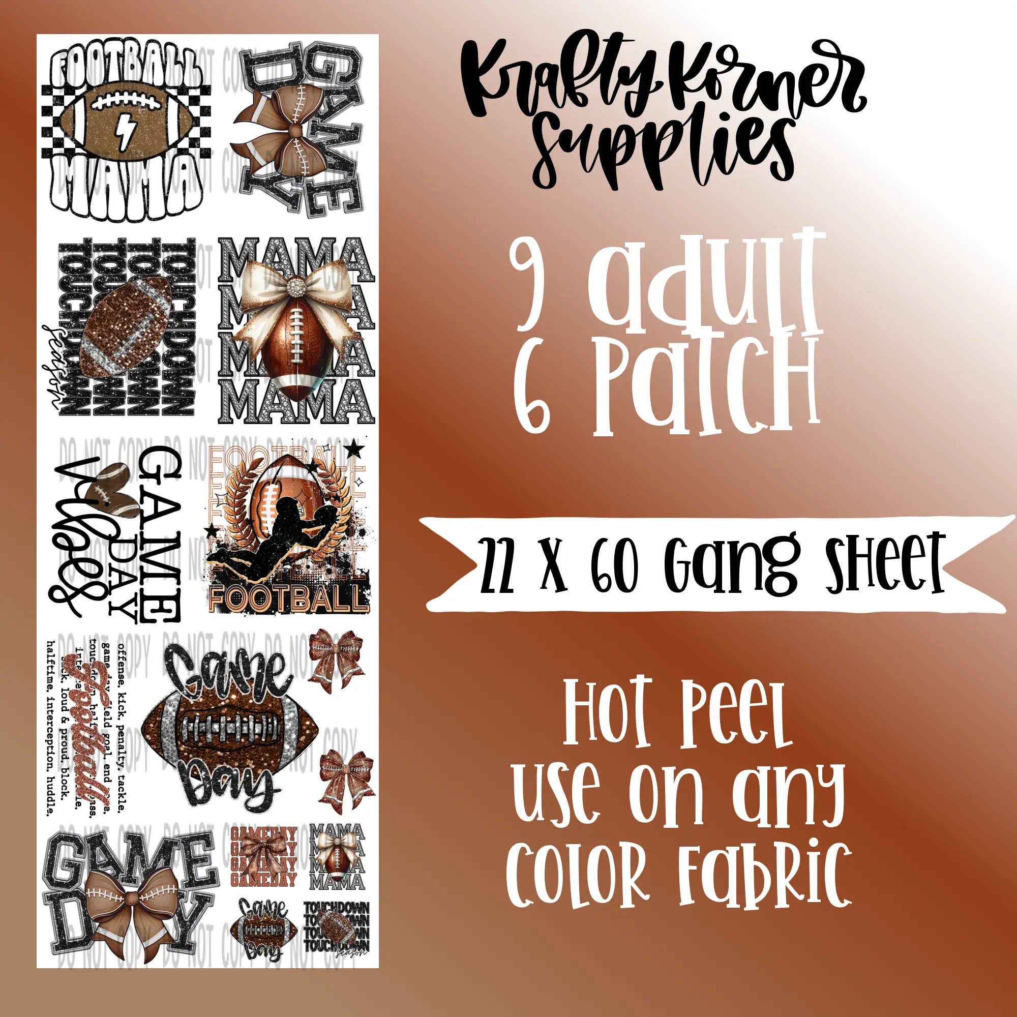 Football DTF Transfer Gang Sheet, 22 x 60