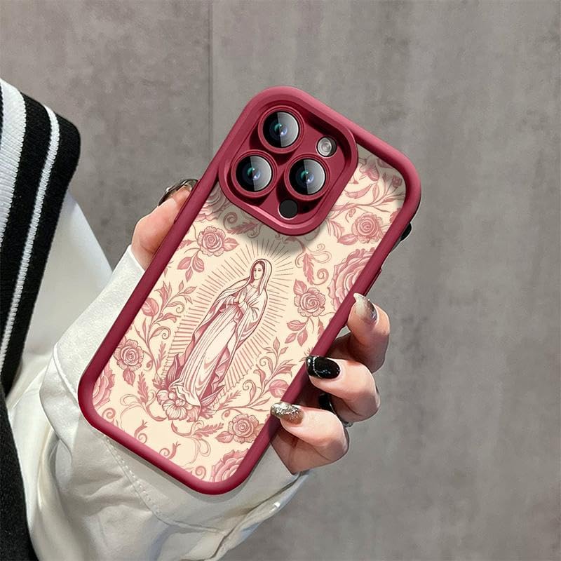 Virgin Mary Pattern Phone Case for iPhone 17 16 15 14 13 12 11 – Soft TPU, Fully Protected & Shockproof Cover Stylish Trendy Gift for Christian Faith Lovers!