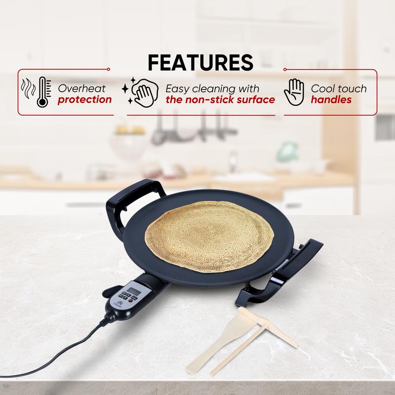Ethniq 16" Griddle for Ethiopian Injera, Somalian Anjero, Crepe, Lefse, Mogogo, Mitad, Pancake Teff Maker - Adjustable Digital Heat Control - Non-Stick Surface - Even Heat Distribution