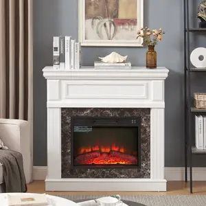 42 inch Electric Fireplace with Mantel, Portable Freestanding Wood Stove with Remote Control, 23'' Fireplace Insert Heater,1400W Realistic 3D Flame Stacked Stone Surround