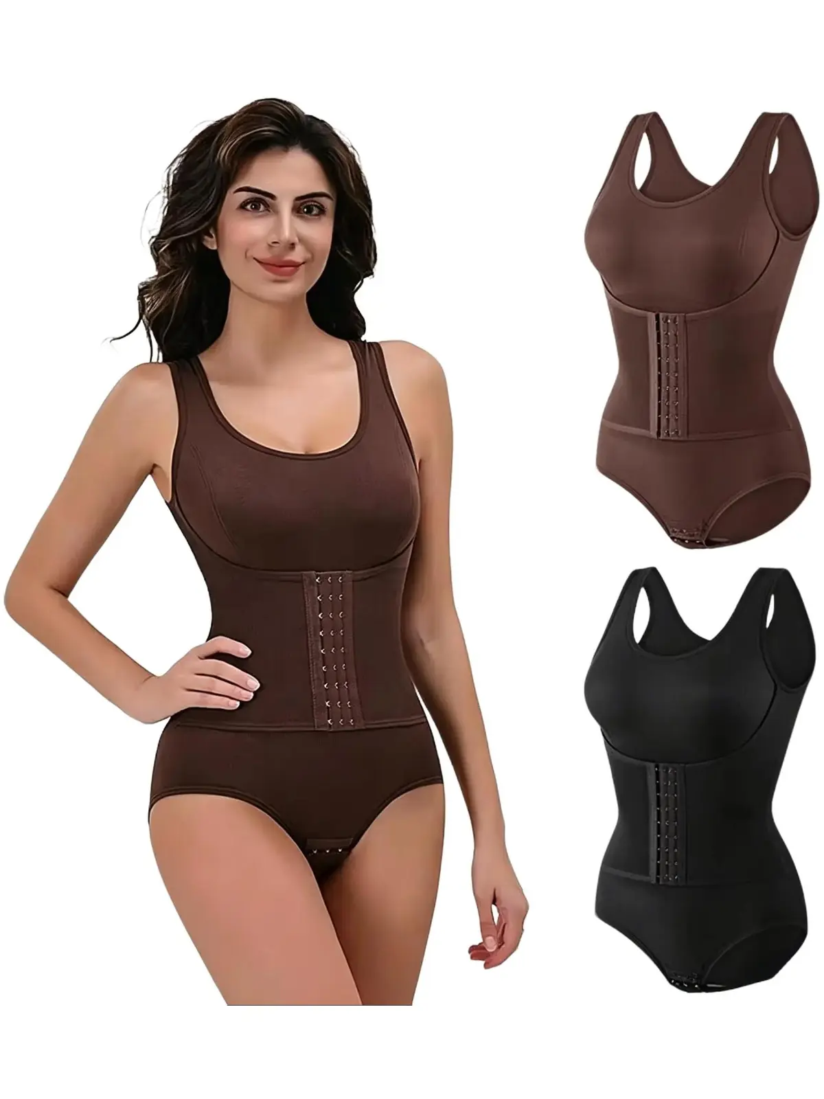 Women's Workout Sets U Neck Wide Strap Front Hook Bodysuit Shapewear Seamless Waist Cinching Snap Crotch Body Shaper Sports Bra, Tummy Control Slimming Shaper V-Neck Tank Top Track Singlet Matching Yoga Pants