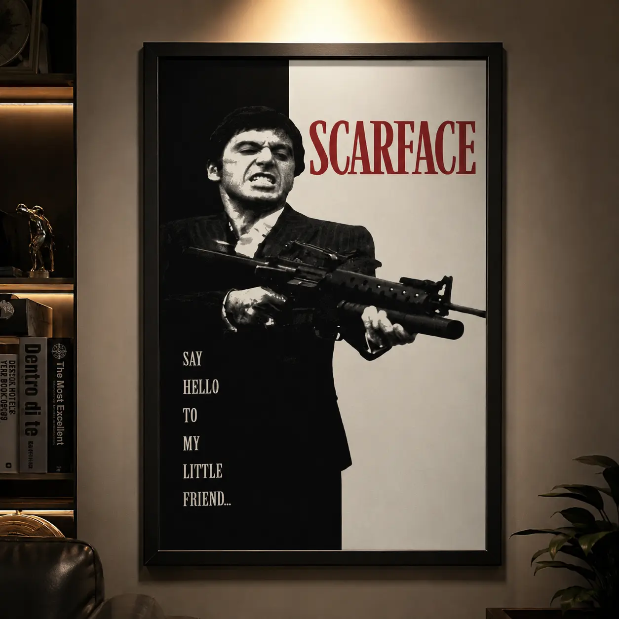 Scarface Movie Poster - 1-Piece Wooden Framed Canvas Modern Artwork, Home Wall Decor for Living Room & Bedroom, Ideal Gift for Home Decor Enthusiasts, One-Piece