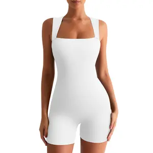 HYZ Woman's Sleeveless Wide Strap Romper Sexy Square Neck Short Jumpsuits Soft Womenswear