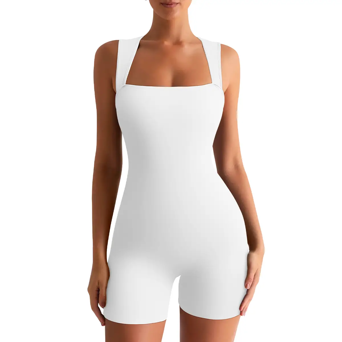 HYZ Woman's Sleeveless Wide Strap Romper Sexy Square Neck Short Jumpsuits Soft Womenswear