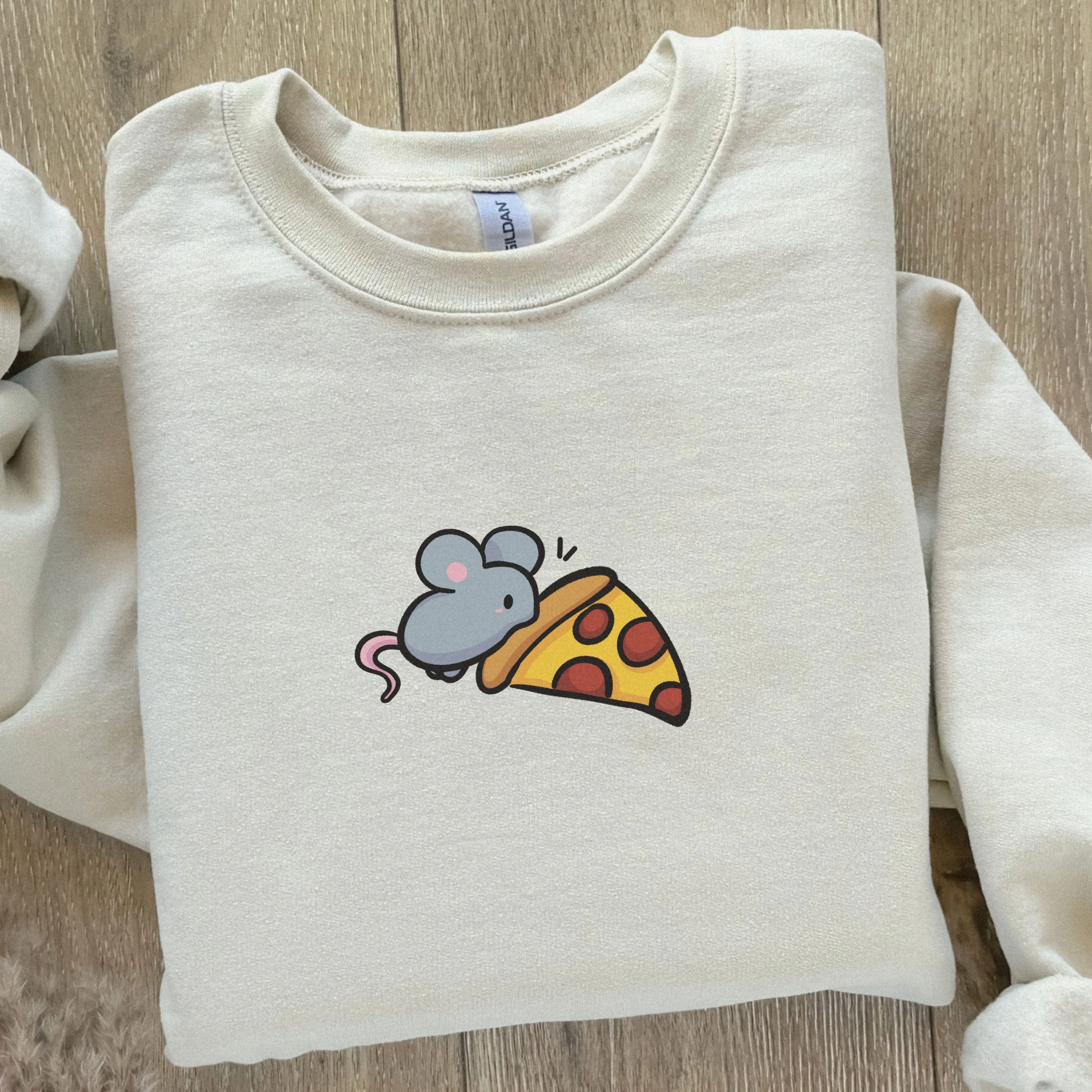 Mouse with Pizza Sweatshirt, Unisex Crewneck Jumper, Funny Food Lover Top, Cute Animal Graphic Pullover, Pizza Lover Gift, Comfy Sweatshirt