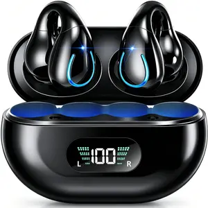 Paekole Clip On Headphones, Super Comfort Open Ear Bluetooth Earbuds for All Day Wear, Lightweight Bone Conduction Wireless Earbuds with Charging Case for Running