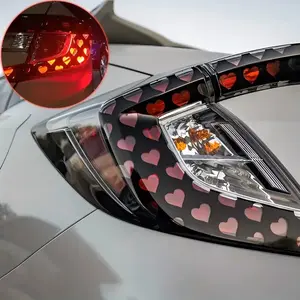 2 PCS Car Heart-Shaped Car Taillight Stickers, Creative Waterproof Rear Tail Light Tint Film, Self-Adhesive DIY Stickers, Funny Taillight Cover Trim, Universal for Most Cars (Black)