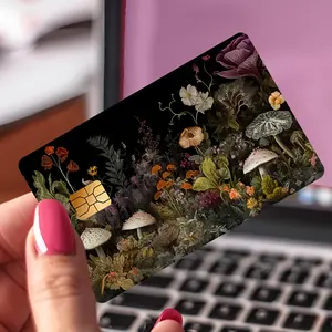 Wildflower Mushroom Floral Credit Card Sticker Floral Pattern Sticker Decorative Stickers Decal Sticker Used for EBT, Transportation, Keys, Credit Cards, Debit Cards, Card Skins, Protect Bank Cards, No Bubbles, High Quality, Suitable for Small Chip Cards