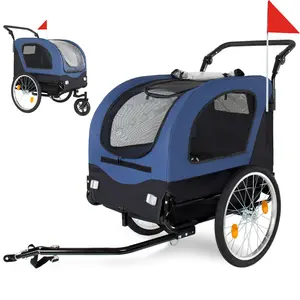 2-in-1  Bike Trailer & Pet Stroller for Dogs up to 110lbs– Foldable Pet Carrier Cart with Front Caster & 20'' Quick Release Air-Filled Wheels, Breathable Mesh and PVC Rain Cover