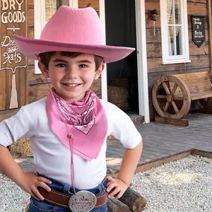 Cowgirl Hat and Bandana Set for Kids, Western Style Cap Costume Accessories for Halloween Party