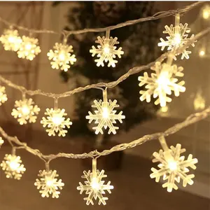 2 pack on 20 Ft 40 LED Snowflake String Lights - Battery Operated Fairy Lights for Xmas Decor Indoor Outdoor Tree Decorations - Warm White