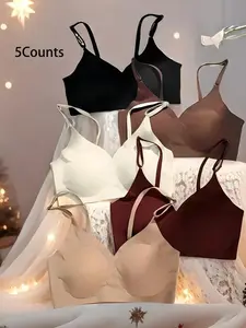 Five-Piece Set Comfortable Wireless Bras, Wirefree Bras, Large Size, Seamless Sleepwear, Ideal for Yoga & Daily Wear, All Seasons Slimming Neutral Tones Athleisure Naked Feeling Non-See-Through Outfit inspiration Valentine's Day Women's Day Gift Bra