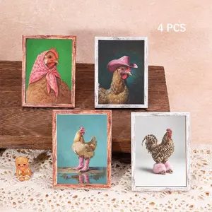 4 Pcs Fun Animal Fridge Magnets, Cute Chicken Fridge Magnets Set, Home Decor Fridge Magnets, Mini Frame Fridge Magnets, Perfect Gift, Photo Magnets, Refrigerator Magnet