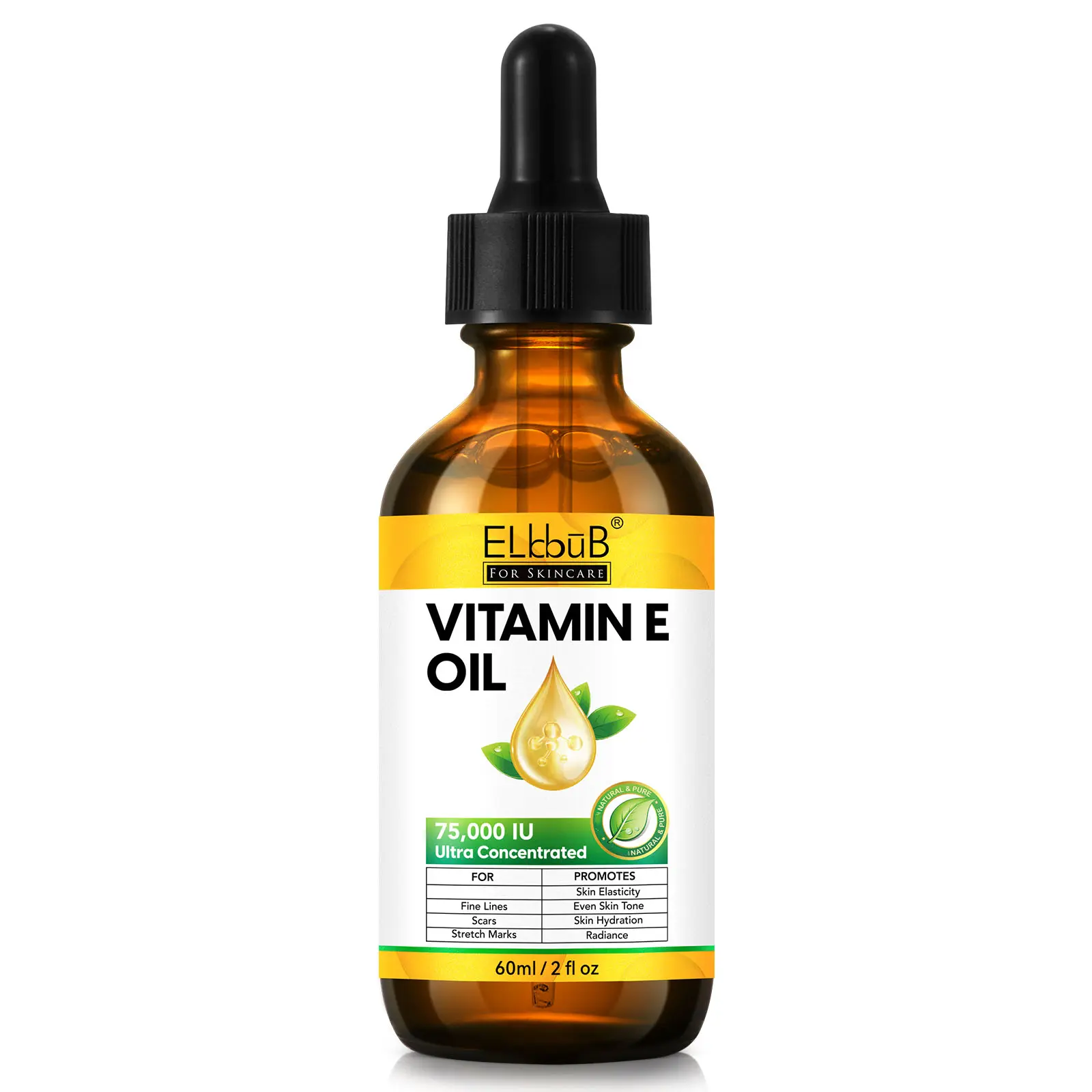 ELBBUB Premium Vitamin E Oil - Ultra Concentrated - Moisturizes, Improves Appearance of Scars & Stretch Marks, Skin Hydration - for Face, Body, Hair, and Nails