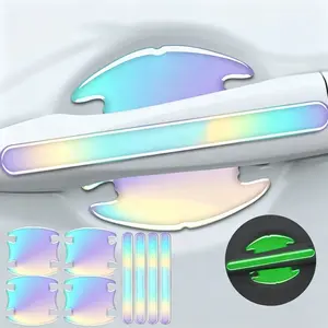 Luminous Colorful Car Door Handle Bowl Protector Stickers, Anti-Scratch Anti-Collision Auto Door Cup Guard Warning Strip Decals Car Exterior Accessories