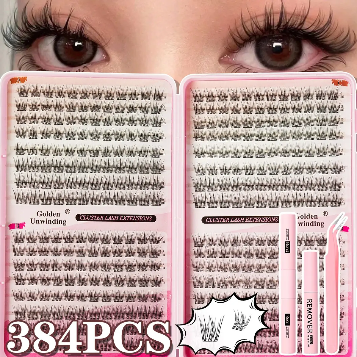 C Curl DIY False Lash Kit, Beginner Friendly, Includes Glue, Remover, Tweezers, Dense Volume Lashes, Perfect for Daily, Wedding, Travel, Party, Eyelashes