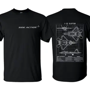 Side Action F-22 RAPTOR Air Superiority Blueprint Graphics Tee, Patriotic Military Graphic Tee, Perfect Gift for Veterans and Soldiers, Unisex Cotton Short Sleeve Shirt for Daily Wear, Outdoor Activities & Casual Street Style