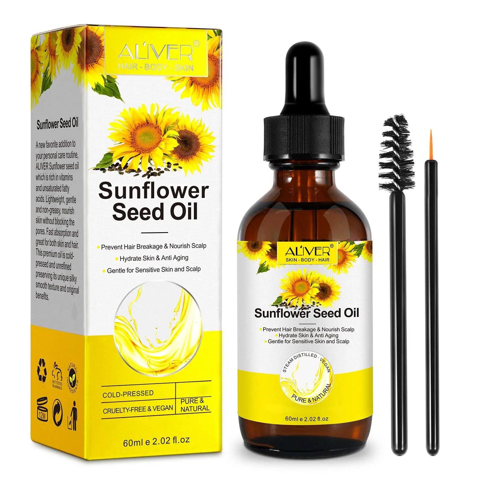 Aliver Sunflower Seed Oil Hair Care Hydration & Skin Care Duo, Natural Haircare Formula, Nourishes Scalp, Relieves Itching, Moisturizes Sensitive Skin, Multi-Functional Essence Oil