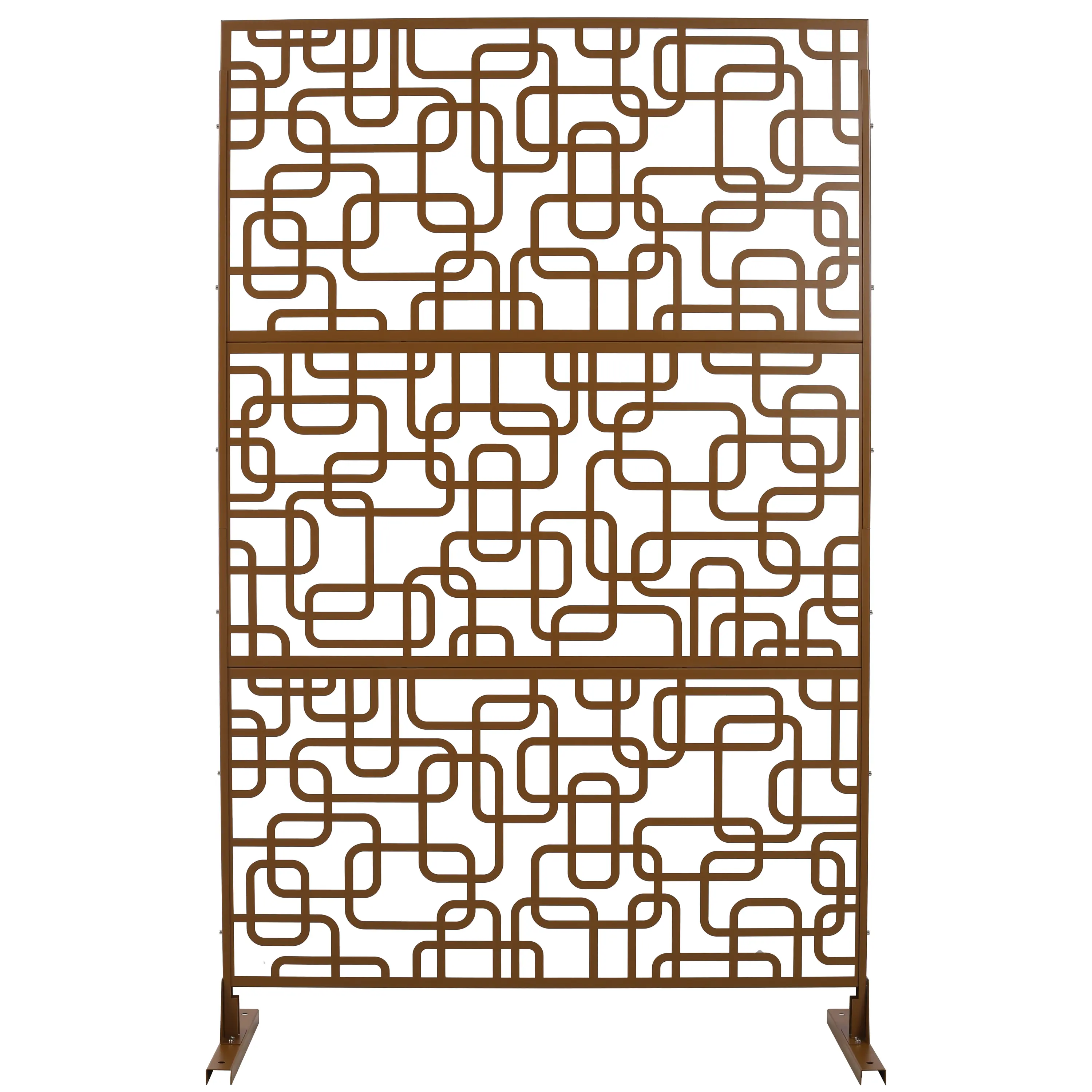 Corrosion-Resistant Fade-Resistant Metal Privacy Screen with Brown Rectangular Frame - 76x48 in Freestanding Versatile Room Dividers for Outdoor Use, Decks, Gardens (PS114)