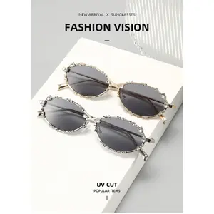 Vintage Rhinestone Oval Anti-Blue Light Glasses | Silver Metal Frame Fashion Eyewear for Women