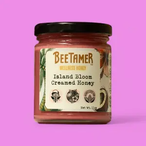 BeeTamer's Island Bloom Creamed Honey, Hibiscus Coconut Strawberry, Tropical Wellness, Health Sweet Natural