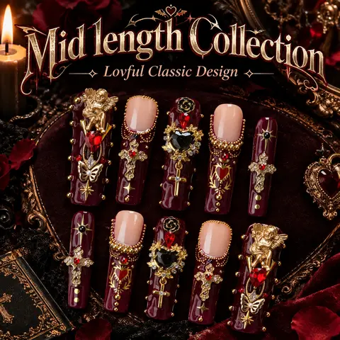 Lovful Mid Length Collection Classic Handmade Acrylic Press-On Nails|10PCS Reusable,Salon Quality #SohoChic Rhinestone