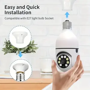E27 WiFi Smart Bulb Camera Night Vision Two Way Audio Wide Angle Lens Voice Assistant Real-time Monitoring with Smartphone No Battery Required Ceiling Mount Perfect for Home Security Mini Wifi Camera