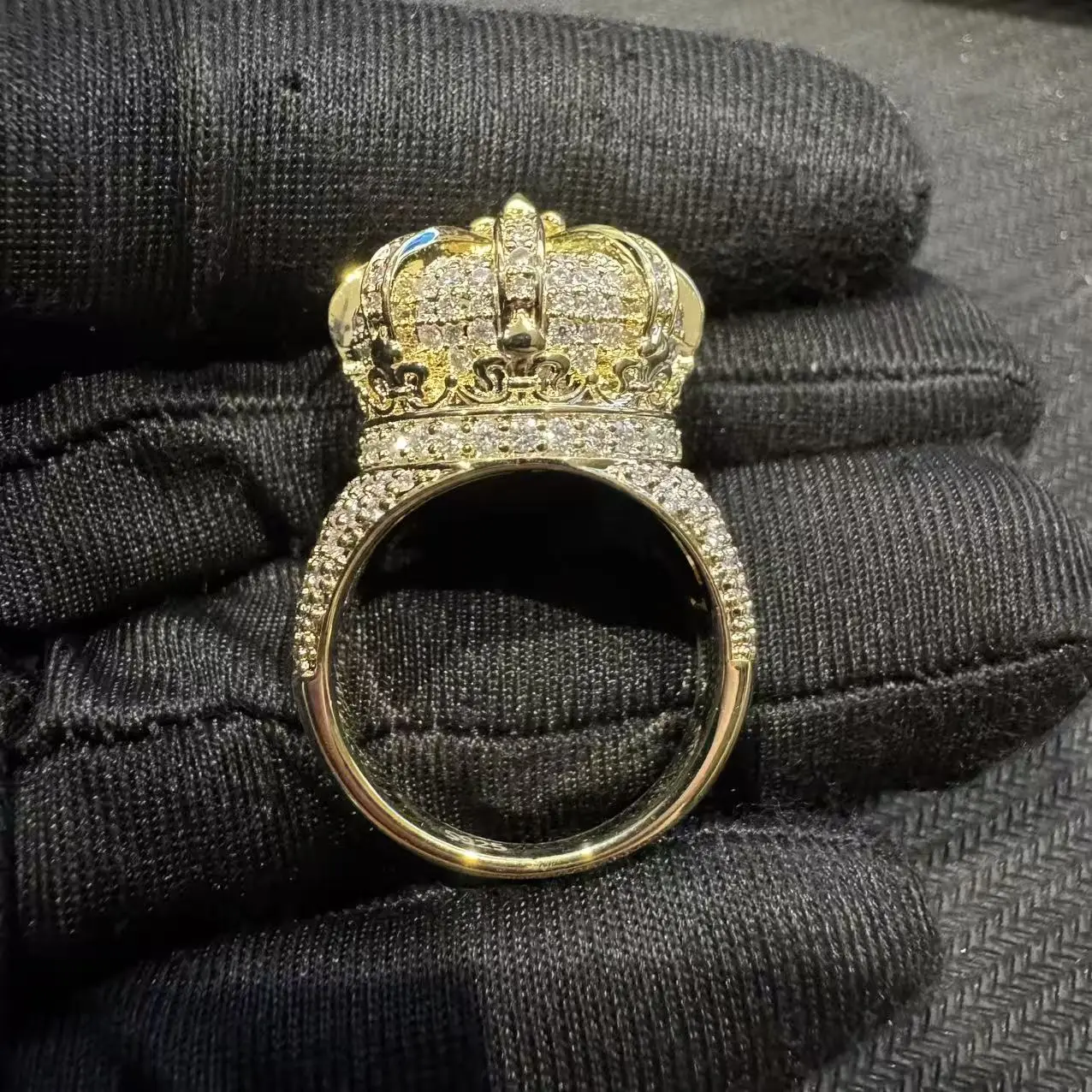 US LC | silver Gold-Tone Pave Zircon Crown Statement Ring QH-R0012-GMS