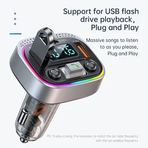 Car Bluetooth FM Transmitter 5.3 Adapter - Handsfree System, TF Card, USB Stick Support, 20W PD Fast Charging, 2.4A Output - Universal Car Type-C Accessory for Music Streaming and Phone Charging
