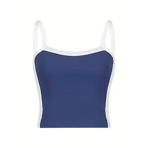 Contrast Trim Crop Cami Top, Y2K Sleeveless Slim Fit Top For Summer, Women's Clothing