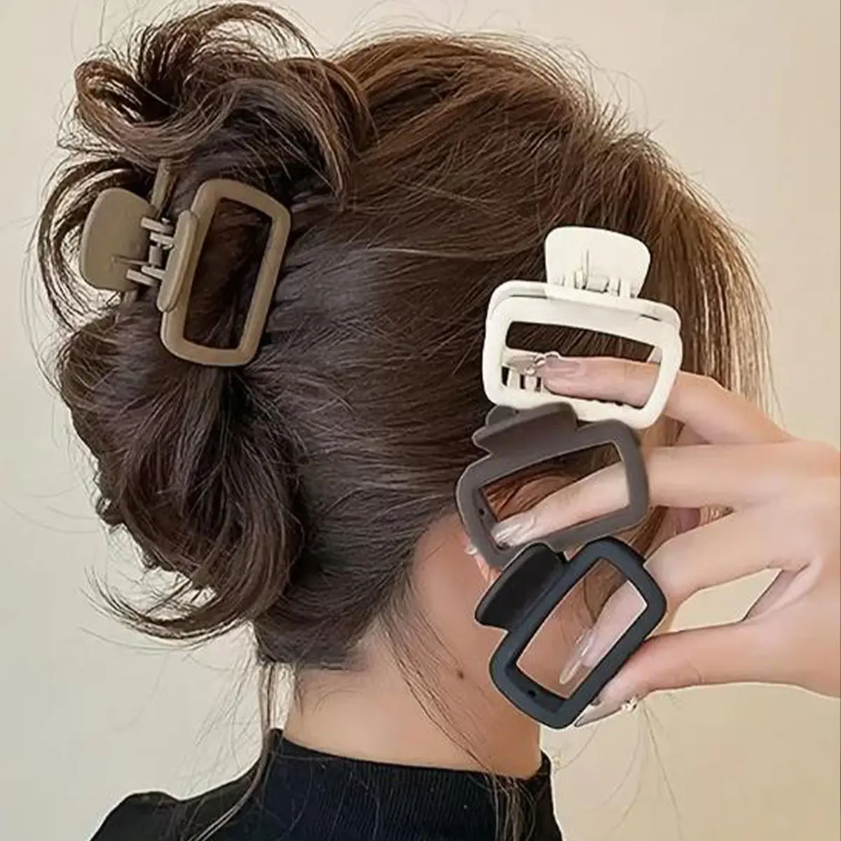 4PCS Medium Rectangle Hair Claw Clips for Women – Minimalist Hollow Design, Easy Lazy Updo Hair Clips for Thick & Thin Hair, Neutral Color Everyday Hair Accessories