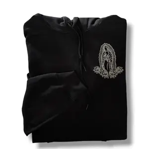Black Virgen de Guadalupe  Unisex hoodie vintage, retro sweatshirt, basic shirt, long tee, hot trend, TikTok shop, gift for him, full size, full color  MCE