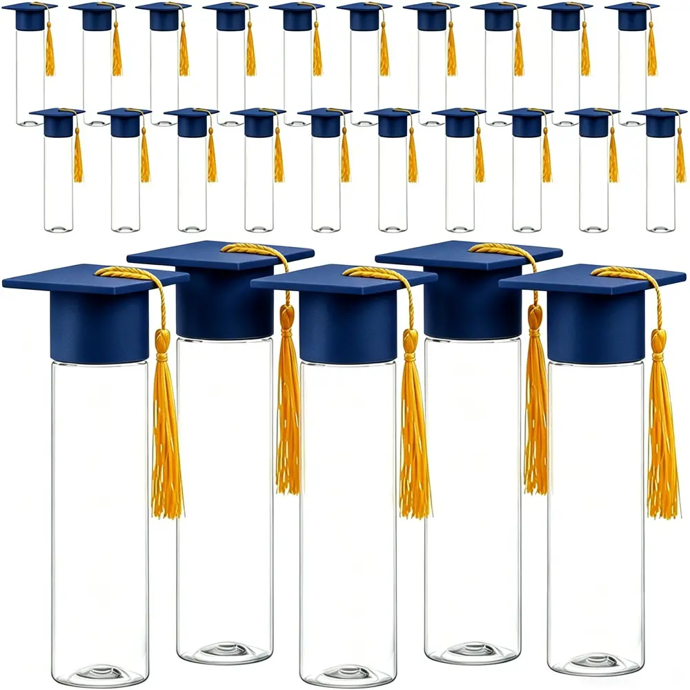 Graduation Gift Set, 25 Candy Cans, Blue Plastic Grad Hat Shape, Tassels and Stickers, Perfect for 2026 Graduation Celebration Decor, Graduation Party Decorations, Graduation Party Supplies, party gifts, Gift Pack Set