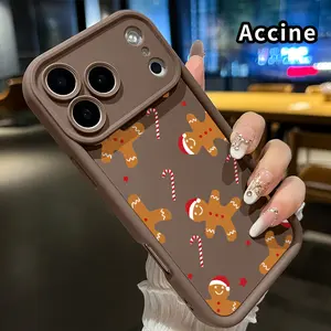 Phone Case Compatible for iPhone 17 Pro Max 16 Plus 15 14 13 12 11 Air E Gingerbread Christmas Pattern TPU Lens Protection Durable Soft Cover Gift for