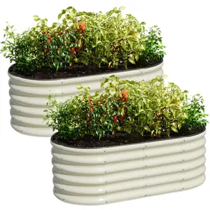 SnugNiture 2-Pack 4x2x1.5 ft Galvanized Raised Garden Bed, Outdoor Metal Planter Box for Vegetables, Brown