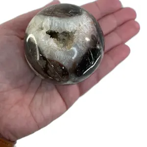 Crystal agate polished sphere with natural druzy throughout