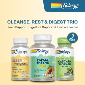 Solaray Cleanse, Rest & Digest Trio Bundle – Papaya Enzyme, Cascara Sagrada & SleepMag for Gut Health, Detox & Sleep Support Magnesium