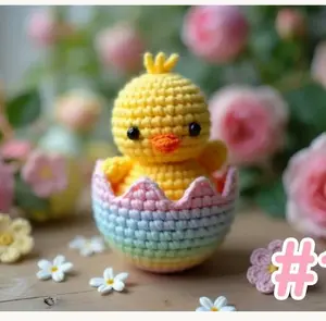 Crochet Chick in Egg Shell, Amigurumi Easter Basket Stuffer, Handmade Toy, Nursery Decor