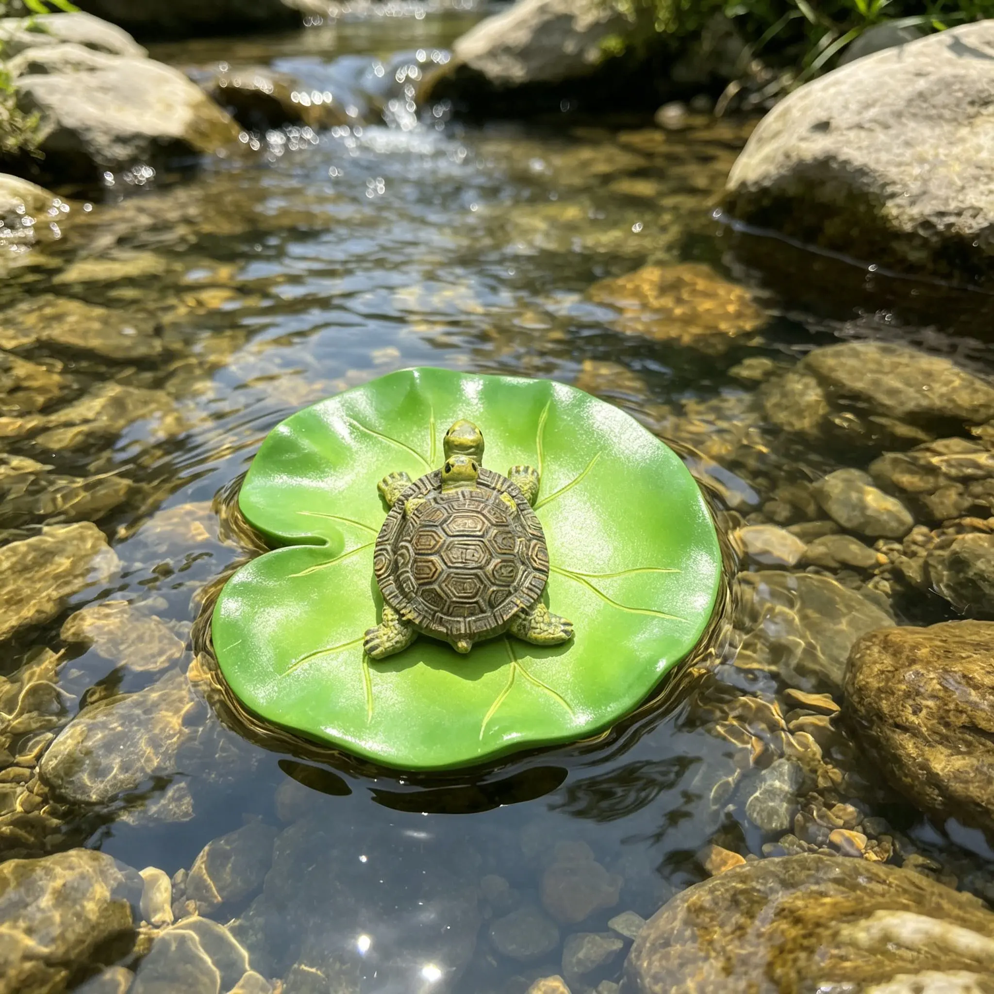 Lotus Leaf Turtle Resin Statue Figurine, Mini Tortoise on Water Lily Leaf, Lucky Fortune Animal Desk Ornament, Indoor Decor, Resin Animal Sculptures, Decorative Statues, Holiday Gift