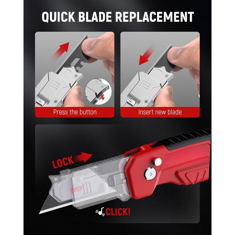 Utility Knife Scraper,  2-in-1 Folding Box Cutter with Blade Storage,Retractable Design, Heavy Duty Zinc Alloy Body, Folding Knife, SK2 Black Blades replacement, DIY Tool,EDC Tool for Home, Office