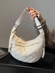 Women's Solid Color Quilted Design Shoulder Bag, Fashionable Large Capacity Crossbody Bag for Work & School, Casual Trendy Versatile High-quality Daily Commuting Bag, Crossbody Tote Bag