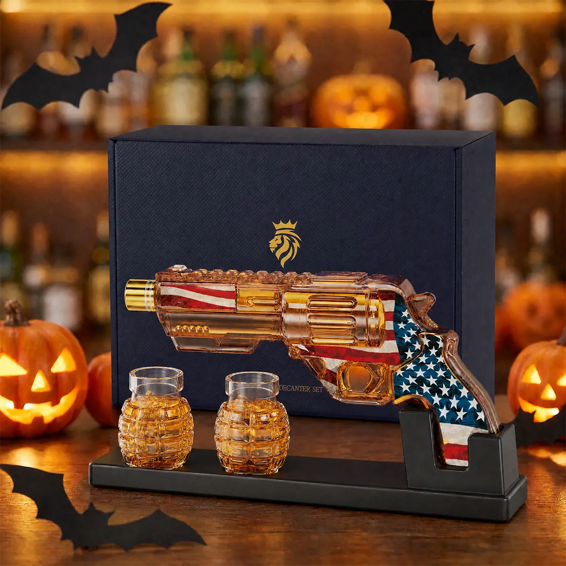 Kollea Flag Whiskey Bottel(Glass) with Luxury Gift Box,Halloween Gift&Party&Home Decor,Bar Accessories Decanter Set,Grenade Shot Bottles,Anniversary/Birthday Gifts for Men,Dad,Brother,Husband,Boyfriend,Veterans&Military Enthusiasts,Empty Decanter