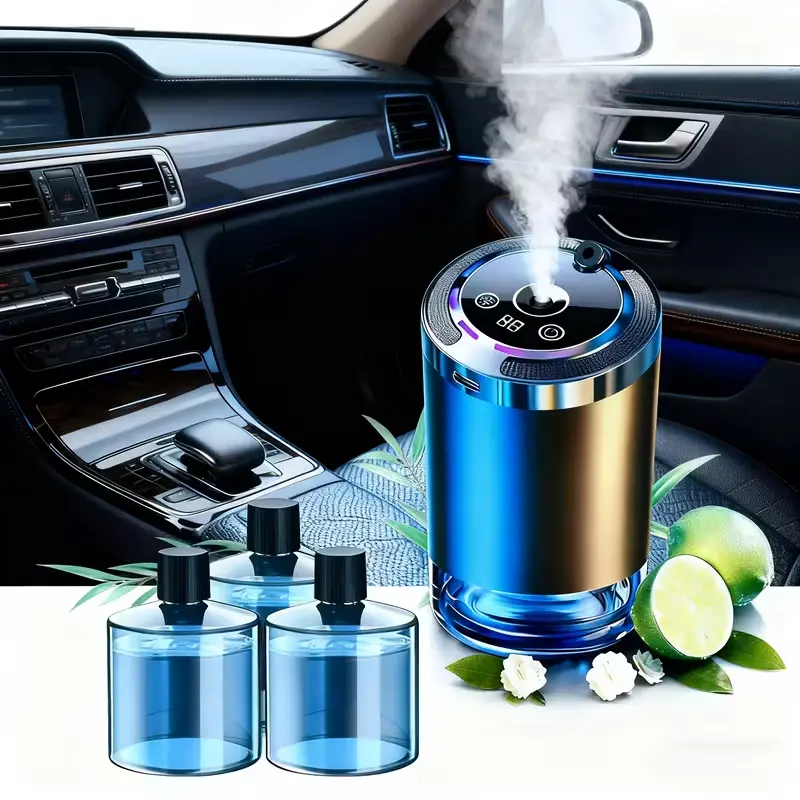 Smart Car Air Freshener Diffuser with 3 Bottles of 50ml Perfume Long Lasting Ambient Lights Essential Oil Car Fragrance Portable Mini Diffuser Holiday Gift Set humidifier