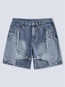 Frayed Hem Star Spring To Summer Pattern Wide Leg Jorts Denim Shorts with Pocket Frayed Hem Star Spring To Summer Pattern Wide Leg Jorts Denim Shorts with Pocket
