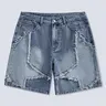 Frayed Hem Star Spring To Summer Pattern Wide Leg Jorts Denim Shorts with Pocket